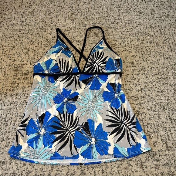 Nike Blue & Gray Tropical Floral Tankini Size 12 - Picture 1 of 5